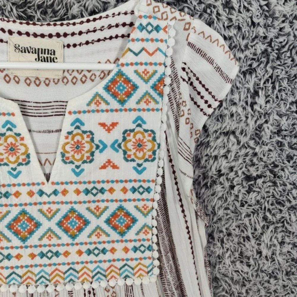 Savanna Jane Embroidered Tunic Top Multi Color Stripe Cottage Fairy Women Medium - Picture 6 of 15